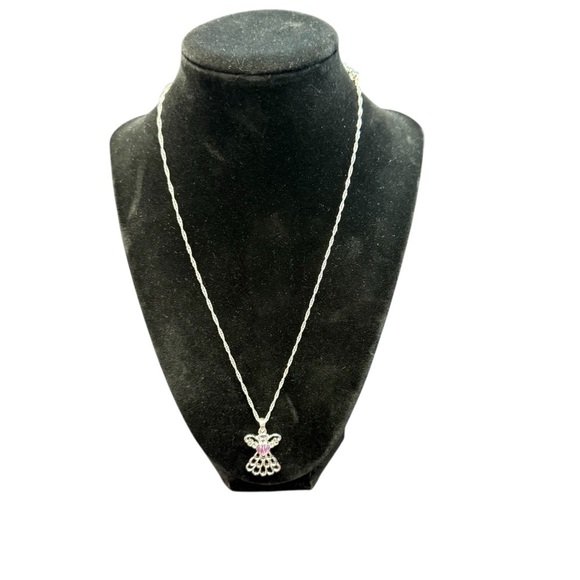 Avon Mary birthstone angel pendant Silver Necklace June Alexandrite color NIB - Picture 1 of 7